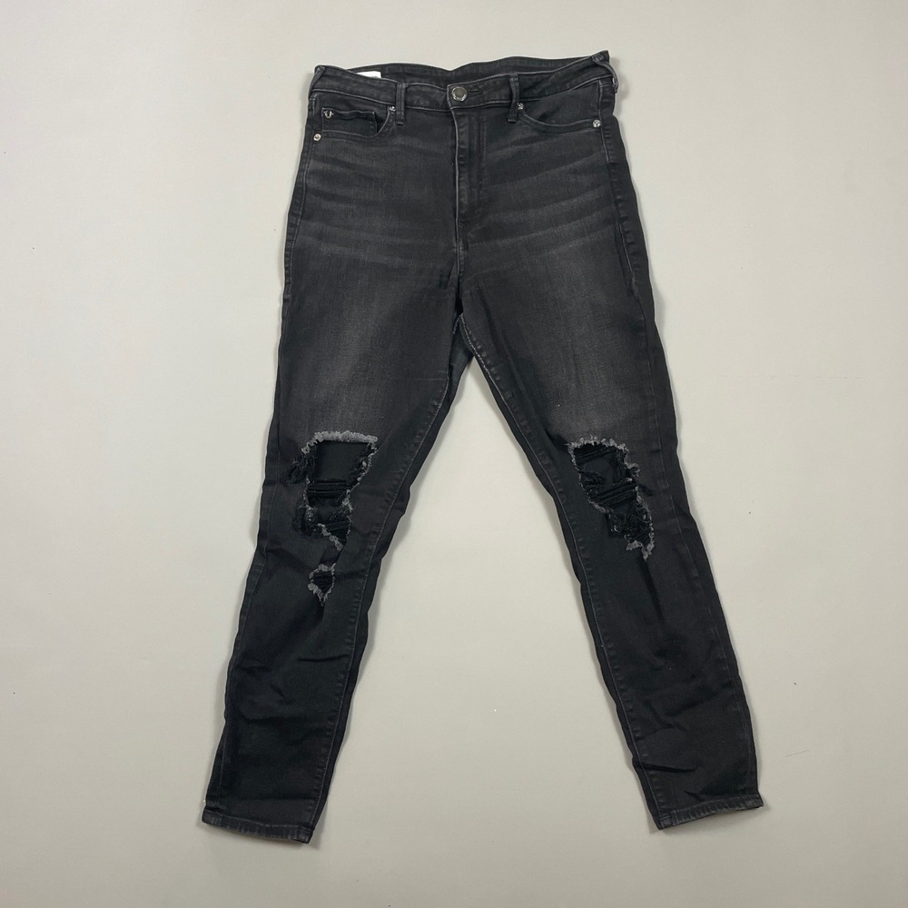 True Religion Womens High Rise Distressed Skinny Jeans Faded Black Size 33